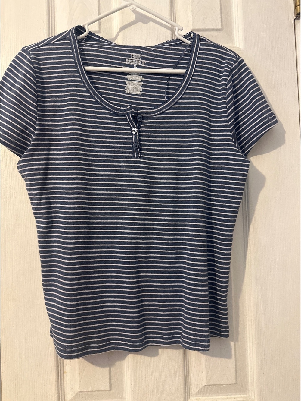 Pink Republic Women's Indigo White Stripe Short Sleeve T-Shirt XL